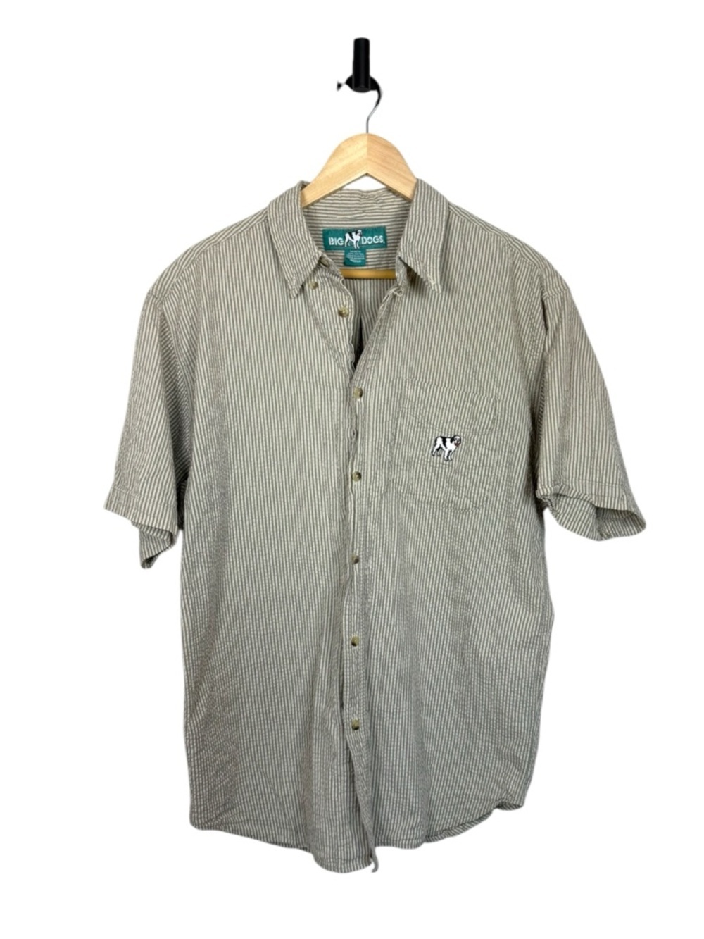 Vintage Big Dogs Striped Button Up Shirt Logo Pocket Cotton Size M